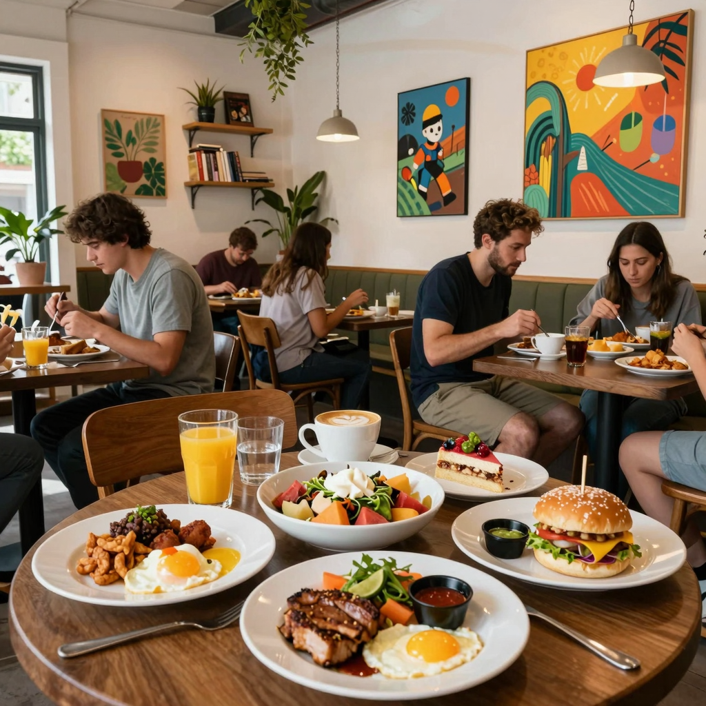 A lively themed breakfast cafe with unique dishes