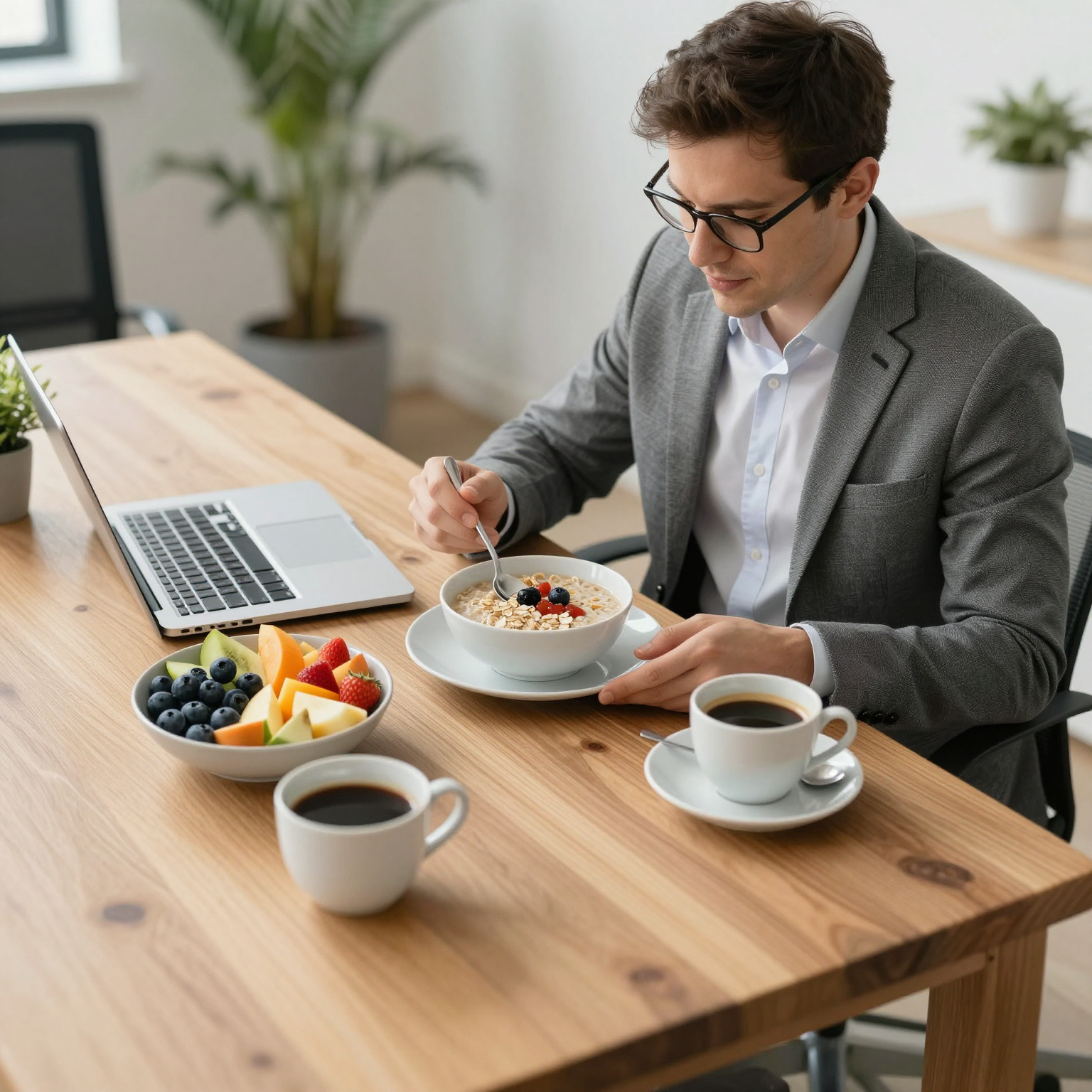 A business owner enjoying a nutritious breakfast
