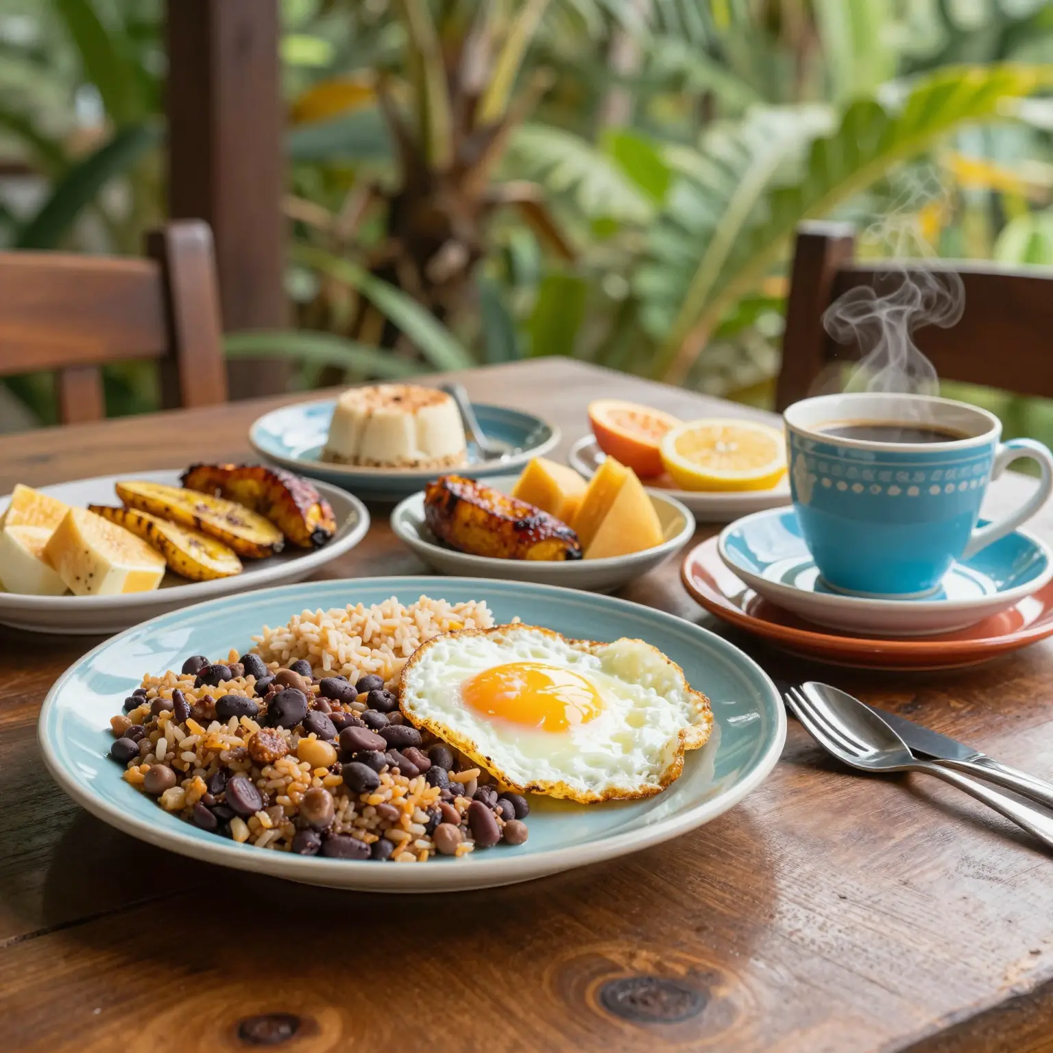 A typical Costa Rican breakfast setting