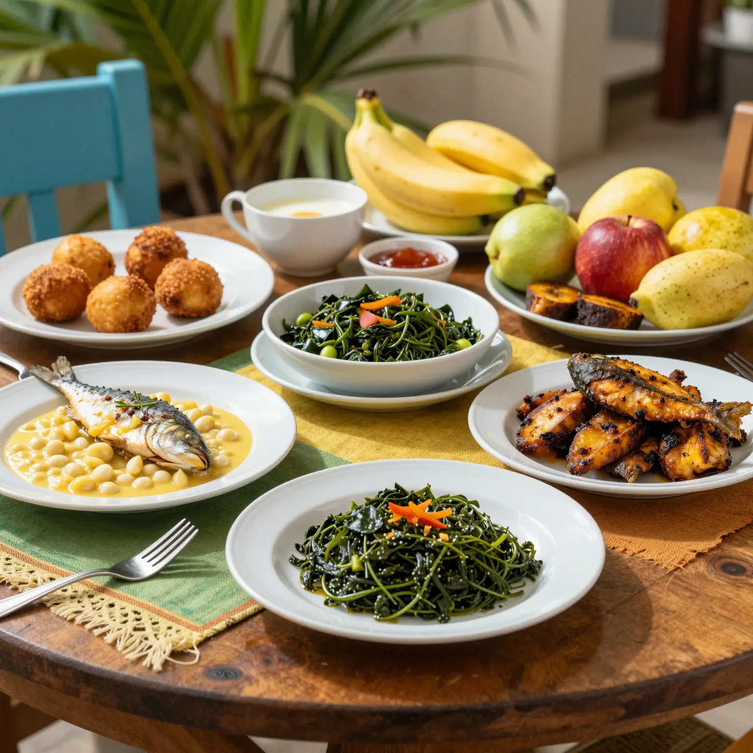 A vibrant spread of a traditional Jamaican breakfast